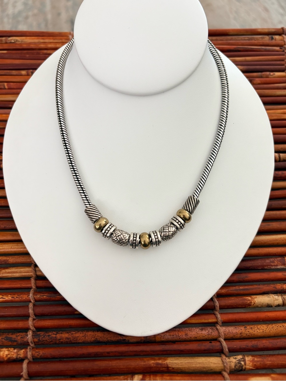 Brighton Vintage Silver-Tone Necklace with Gold Accent Beads 16.5”-18.5”